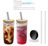 1 x RAW Customer Returns Holwarm 720ml Bubble Tea Mug Mason Jar Glass Cup Set of 2, Drinking Glass with Straw and Anti-Mold Bamboo Lid, Wide Neck Iced Coffee Glass, Mason Glass Tumbler Cup Boba Tea Glass - RRP €18.14