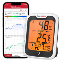 1 x RAW Customer Returns ThermoPro TP358 Bluetooth Hygrometer Indoor Room Thermometer with Time 0.5 Accurate Night Light Humidity Meter with Recording Indoor Thermometer for Bedroom, Office, Wine Cellar, Greenhouse - RRP €17.84