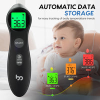 1 x RAW Customer Returns Contactless fever thermometer for babies, children and adults, forehead thermometer infrared digital thermometer for quick and hygienic measurement, fever alarm and 3-color display, black - RRP €21.92