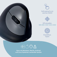 1 x RAW Customer Returns R-Go HE Ergonomic Mouse, Bluetooth 5.0, Silent wireless mouse, Compatible with Anti-RSI software, Prevent mouse arm, Rechargeable wireless vertical mouse for Windows Mac Linux, 5 buttons, Black - RRP €85.61