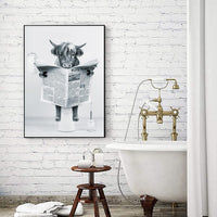 2 x Brand New ZFTCN Funny Highland Cow Wall Art in Bathtub, Black and White Canvas Picture for Living Room Bathroom Bedroom Decoration-Frameless Black and White, 40x60 cm  - RRP €33.98