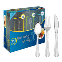 4 x RAW Customer Returns 150 pieces reusable silver plastic cutlery set, plastic forks, plastic fork, BPA free, passed the LFGB food safety test, 50 plastic spoons, knives, plastic forks, party cutlery - RRP €76.56