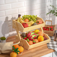 1 x RAW Customer Returns Merysen Fruit Basket Bamboo, 2 Tier Fruit Bowl for Countertop, Decorative Fruit Baskets Organizer, Vegetable Bread Storage Holder for Kitchen Storage - RRP €32.98