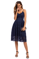 1 x RAW Customer Returns Atnlewhi Women s Vintage Sleeveless V-Neck A-Line Dress Floral Knee Length Lace Dress Bridesmaid Elegant Cocktail Dresses - Dark Blue - L - RRP €44.99