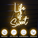 1 x RAW Customer Returns Horseneon Life Is Sweet Neon Sign, Warm White Led Sign for Wall Decoration Neon Lettering USB Power Led Lettering Wall for Bedroom, Party, Wedding Wall Decor Gifts - RRP €40.33