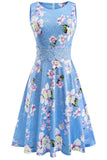 1 x RAW Customer Returns HOMEYEE Women s Vintage Round Neck Sleeveless Floral Embroidered Knee Length Cocktail Dress A079 XXL, Light Blue  - RRP €40.99