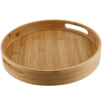 1 x RAW Customer Returns CHEUKYIU Round Bamboo Tray Diameter 30cm Thickness 5cm Bamboo Tray with Handles Round Wooden Tray for Snacks Fruit Coffee Tea Wine Wood - RRP €22.8