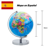 1 x RAW Customer Returns Exerz 23cm Illuminated World Globe - Map in Spanish - Metal Support - Political Map - Star Constellation Night - 2 in 1 Illuminated LED Lamp without Cable - RRP €44.42