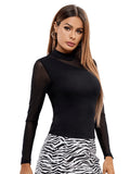 1 x RAW Customer Returns DIDK Women s Mesh Long Sleeve Shirt Stand-Up Collar Elegant Shirt Tops Transparent Mesh Long Sleeve T-Shirt Casual Top Black M - RRP €23.18