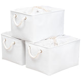 1 x RAW Customer Returns OUTBROS 3 Pack Large Storage Baskets, 40x30x26cm Fabric Storage Boxes with Drawstring and Handles, Foldable Storage Containers, Storage Baskets, White - RRP €39.99