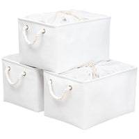 1 x RAW Customer Returns OUTBROS Large Storage Basket, 34 x 24 x 20 cm Fabric Storage Box with Drawstring and Handle, Foldable Storage Container Storage Basket White, 3 Pack  - RRP €31.46