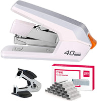 1 x RAW Customer Returns Deli Labor-saving stapler, office stapler for 40-50 sheets capacity, with 1500 staples and staple remover, for office school home desk accessories metal stapler white  - RRP €15.99