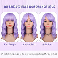 1 x RAW Customer Returns Colorfulpanda Shoulder Length Short Curly Bob Purple Wig with Bangs for Women Synthetic Hair Wig Loose Wavy Wigs - RRP €20.16