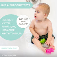 1 x Brand New Tickle Main Rub-a-Dub Gift Set, 5 Piece Bath Set including Elephant Hooded Towel, 3 Jungle Safari Squirt Toys and Book for Boys and Girls  - RRP €29.63