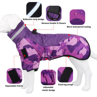 6 x Brand New Dog Winter Coat, Waterproof Windproof Dog Jacket Dog Vest for Large Dogs, Adjustable Dog Winter Coat with D-Ring Harness and Reflective Design, Purple 6XL - RRP €158.28