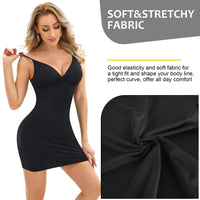 1 x RAW Customer Returns Junlan Shaping Underdress Shapewear Women s Tummy Control Strong Shaping Deep V Full Slips Body Shaper Bodice Dresses for Women Black, X-Large  - RRP €24.98