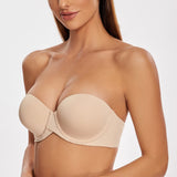 1 x RAW Customer Returns MELENECA Women s Push-Up Strapless Bra - Underwire Bra with Molded Cups Beige 75D - RRP €32.03