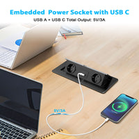 1 x RAW Customer Returns Retractable power strip table socket USB C PD20W, aluminum built-in socket retractable 2 compartments with USB, table top recessed socket for worktop kitchen office 2500W 10A, 1.8M cable - RRP €49.5