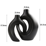 1 x RAW Customer Returns Vase Black Matt, Ceramic Vase for Pampas Grass, Vase Nordic Ring Shape Modern Decoration, Flower Vase Decoration Living Room, Bedroom, Home Decoration - RRP €32.99