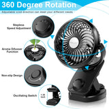 1 x RAW Customer Returns ELZO USB Fan, 5000mAh Quiet Mini Table Fan Clip Fan, Auto Oscillating, 360 Rotation Rechargeable Continuous Speed Portable Fan for Office Stroller, 13cm Leaves - RRP €24.99