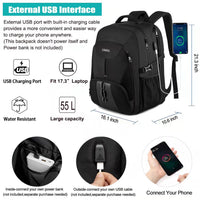 1 x RAW Customer Returns 18.4 Inch Laptop Backpack Men 55L, Extra Large Waterproof Work, Anti Theft Business Travel Laptop Bag with USB Charging Port School Backpack for Men Women Boys Teenagers - Black - RRP €56.99