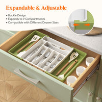 1 x RAW Customer Returns Lifewit Drawer Cutlery Organizer, Expandable Cutlery Tray for Kitchen Drawer, Adjustable Utensil and Cutlery Holder, Spoon Fork Knife Holder Storage, Large, Gray - RRP €19.81