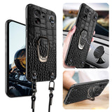 1 x RAW Customer Returns qichenlu Magnetic holder mobile phone case with strap for Xiaomi 13T Pro 13T, rivet genuine leather back cover with removable mobile phone chain made of cowhide, ring stand case, shoulder bag, necklace case, black - RRP €25.92