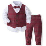 1 x RAW Customer Returns Volunboy Elegant Child Suit Shirts Bow Tie Vest Trousers, Boy Clothing 4 Pieces Gentleman Wedding Ceremony 2-3 Years, Red Plaid, Size 100  - RRP €24.0