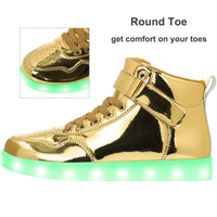 1 x RAW Customer Returns APTESOL Unisex LED Luminous Shoes High-Top Light Flashing Sneakers USB Charging Shoes for Women Men Gold, 38  - RRP €38.4