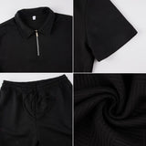 1 x RAW Customer Returns Yanfoam Men Set Tracksuits Print Tracksuit Set Polo Top Pants Quarter Zipper Sweatsuits Gym Joggers Black M - RRP €40.73