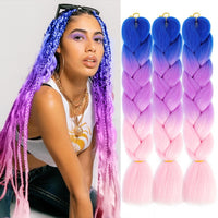 3 x Brand New PORSMEER 3 Pieces Jumbo Braid Synthetic Hair 24 Inch 100g Kanekalon Hair Braiding Extensions For Crochet Twist Braiding Hair Ombre Color Blue Purple Pink  - RRP €56.04