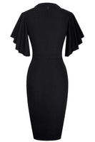 1 x RAW Customer Returns HOMEYEE Women s Elegant V-Neck Ruffle Sleeve Stretch Party Dress B572 XL, Black  - RRP €35.53