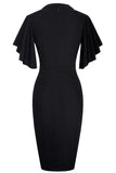 1 x RAW Customer Returns HOMEYEE Women s Elegant V-Neck Ruffle Sleeve Stretch Party Dress B572 XL, Black  - RRP €35.53