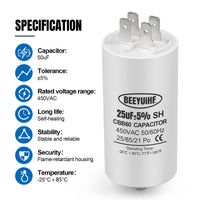 1 x RAW Customer Returns BEEYUIHF CBB60 25uf starting capacitor, 25 F, motor capacitor, 45 x 95 mm, 50 60 Hz, 450 VAC with M8 screw for electric motor tumble dryer washing machine - RRP €26.4