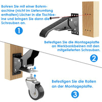 1 x RAW Customer Returns Asibaade heavy-duty castors, lowerable for workbench, planing bench transport castors 4 pieces 65 mm up to 350 kg black made of polyurethane - RRP €49.99