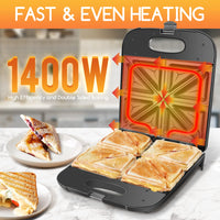 1 x RAW Customer Returns Aigostar sandwich maker XXL for 4 sandwiches, 1400 W, sandwich toaster with non-stick coating, quick heating, automatic temperature control, vertical storage, non-slip feet, BPA-free - RRP €40.33