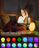 1 x RAW Customer Returns Light alarm clock daylight alarm clock full screen wake up light, sunrise sunset simulation, 2 alarms, 14 color lights with 8 nature sounds, 20 brightness snooze function, FM radio for adults and children - RRP €38.3