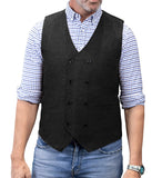 1 x RAW Customer Returns Men s Classic Reindeer Herringbone Pattern Double Breasted Slim Fit Groomsmen Waistcoat Black X-Small - RRP €25.99