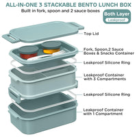 1 x RAW Customer Returns WayEee Lunch Box Adults 2130ml Large Volume Bento Box Leak-Proof Lunch Box Adults BPA Free for Office, School Green  - RRP €13.59