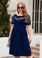 1 x RAW Customer Returns Women s Plus Size Dress Casual Dress A Line Swing Mini Dress Elegant Skater Dress Party Dress Lace Dress Blue 3XL - RRP €25.2