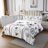 2 x Brand New Homewish Flower Quilted Yellow Cute Bee Bedspread for Girls Boys Teens Sketch Floral Animal Bed Cover Set Pastoral Rustic Style Quilt Set With 1 Pillowcase 170x210 Black - RRP €79.98