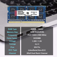 1 x RAW Customer Returns DDR3 DDR3L 16GB Kit 8GBx2 Laptop RAM 1600MHz PC3-12800 PC3L-12800 SODIMM Non-ECC Unbuffered 1.35V 1.5V 2Rx8 Dual Rank 204 Pin CL11 PC Computer Memory Upgrade Module RAM Blue  - RRP €26.21