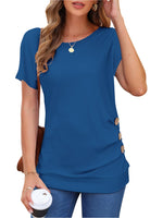 1 x RAW Customer Returns MOLERANI Women s Casual Short Sleeve Tunic T-Shirt Round Neck Loose Tunic Top Blue, XL  - RRP €23.09