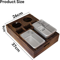 1 x RAW Customer Returns LANMOU Wooden Sofa Tray, Couchbar Sofa Organizer with 2 Stainless Steel Bowls and Drink Holders, Retro Style Wooden Tray for TV Remote Control, Drinks and Snacks - RRP €29.99