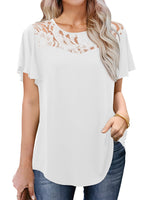 1 x RAW Customer Returns Amoretu Women Summer Tunic Round Neck Elegant Lace Short Sleeve Tunic White M - RRP €25.99