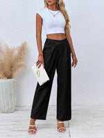 1 x RAW Customer Returns Feziakuk Women s Palazzo Trousers Plain Wide Leg Trousers Casual Fabric Trousers Fashion Button Suit Trousers Casual Trousers Black L - RRP €36.29