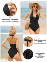 1 x RAW Customer Returns UMIPUBO Women s Flat Belly Reducer Swimsuit, Sexy One-Piece Women s Swimsuit with V-Neck Plus Size Swimwear Black, L  - RRP €22.12