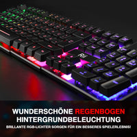 1 x RAW Customer Returns Rii Gaming Keyboard PC, RGB Keyboard Wired, Rainbow Illuminated Keyboard LED, Gaming Keyboard Ideal for Gamers Office German Layout  - RRP €13.61