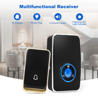 1 x RAW Customer Returns  No Battery Required Wireless Doorbell Waterproof, AURTEC Doorbell Kit with 1 Receiver and 2 Press Self-Powered, 51 Chimes, 4 Volume Levels, Black - RRP €32.26