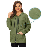 1 x RAW Customer Returns Durio Lightweight Rain Jacket Women s Waterproof Breathable Foldable Windbreaker with Hood Softshell Jacket Cycling Jacket Rain Cape Army Green 2XL - RRP €30.24